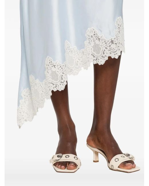 Sandro White Lace-Trim Asymmetric Midi Skirt