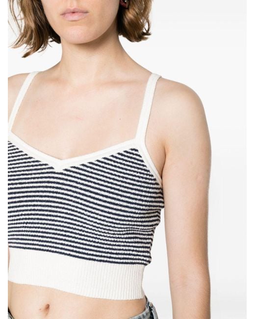 Sandro Blue Striped Cropped Knitted Top