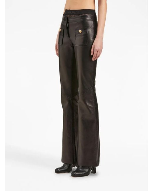 Palm Angels Black Mid-Rise Leather Flared Trousers
