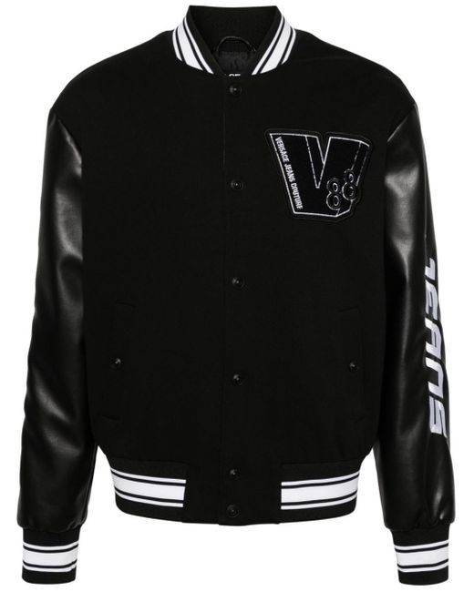 Versace Black Logo-patch Cotton Bomber Jacket for men