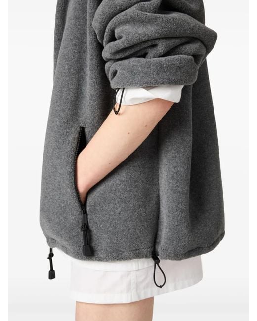 Miu Miu Gray Logo-Embroidered Fleece Sweatshirt
