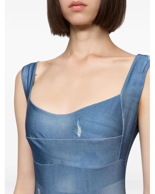Atu Body Couture Blue Denim-Print Corset Top