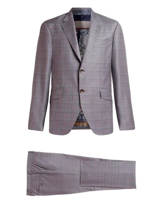Etro Gray Checked Single-Breasted Suit for men