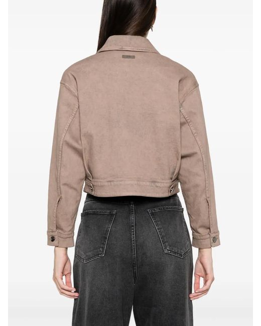 Peserico Brown Cropped Zip-Up Denim Jacket