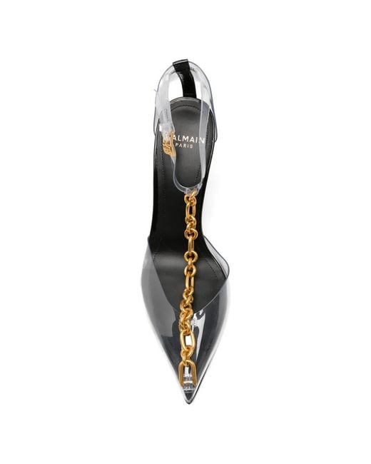 Balmain White Chain-Link Transparent Pumps