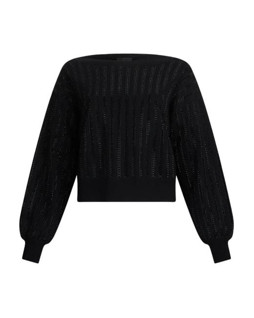 Liu Jo Black Cropped Sweater With Wide Neckline And Voluminous