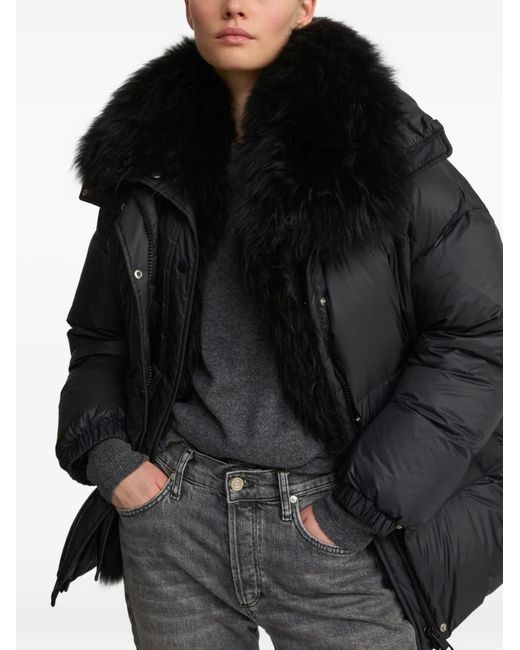 Yves Salomon Black Ys Army Collection: Mid-Length Down Jacket With Removable Bib And Lambswool Trim Clothing