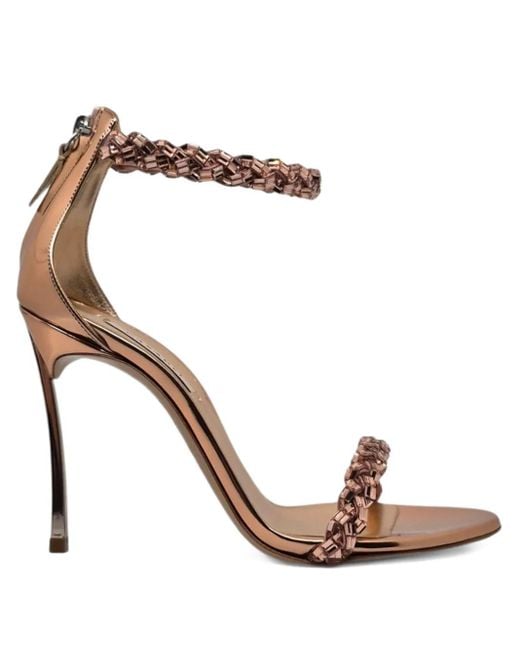 Casadei Natural Beaded Heeled Sandals