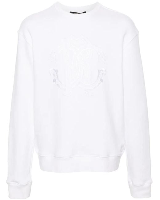 Roberto Cavalli White Logo-Embroidered Cotton Sweatshirt for men