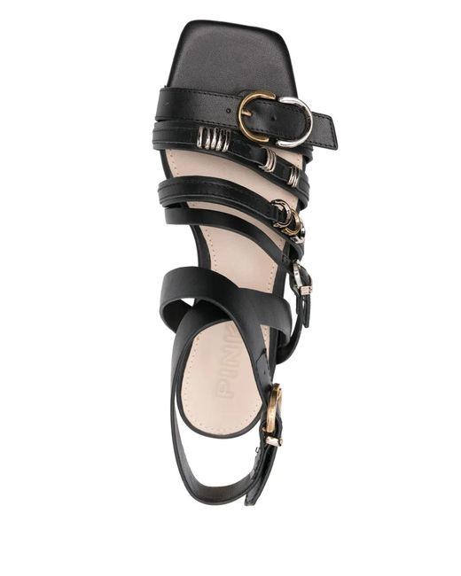 Pinko Black Ankle Strap Sandals With Branded Leather Insole
