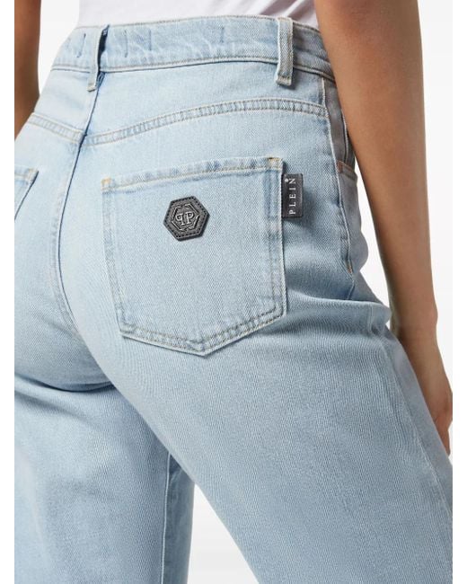 Philipp Plein Blue High-Rise Straight-Leg Jeans