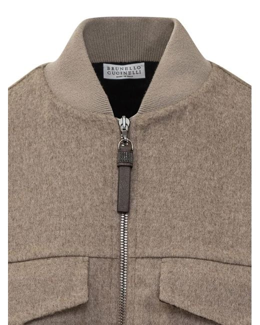 Brunello Cucinelli Brown Wool Bomber Jacket
