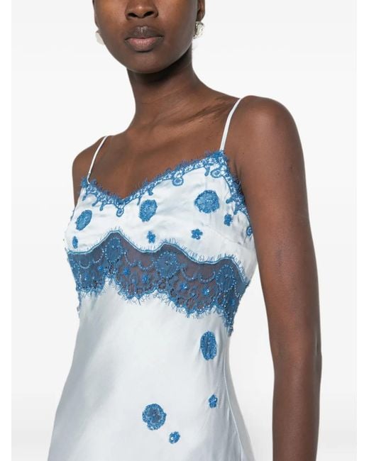 Asta Resort Blue Beaded Lace-Trim Mini Dress