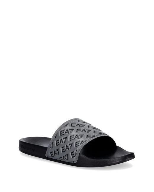 EA7 White Logo-Embossed Slides