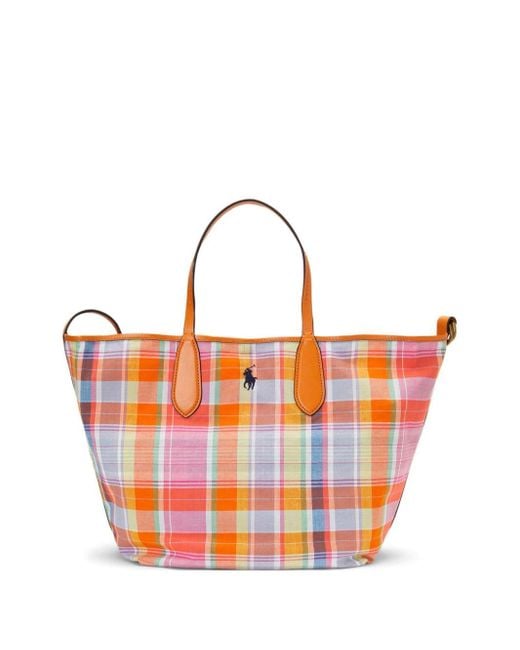 Polo Ralph Lauren Orange Reversible Plaid Tote Bag