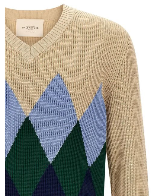 Ballantyne Blue Argyle-Pattern V-Neck Sweater for men