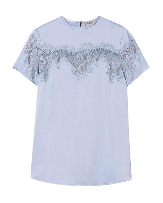Twinset Blue Lace-Panelled Short-Sleeve Top