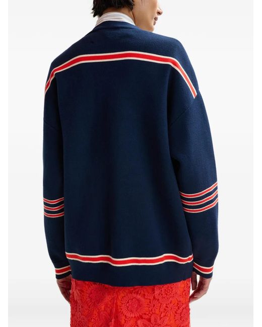 Essentiel Antwerp Blue Striped Letter-Appliqué Cardigan