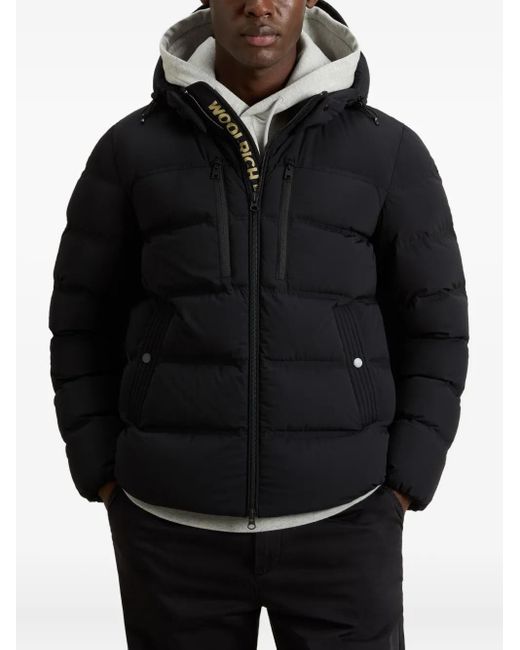 Woolrich Black Stretch Hooded Puffer Jacket for men