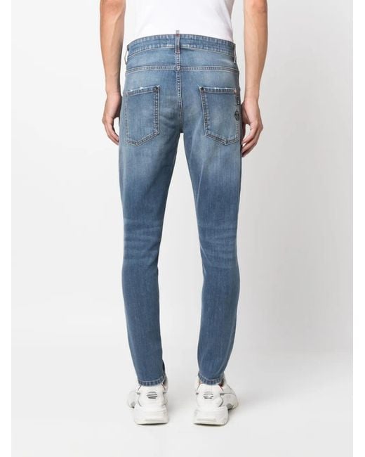 Philipp Plein Blue Logo-Patch Skinny Jeans for men