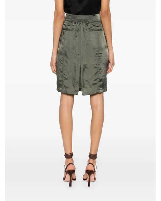 Saint Laurent Green Satin Pencil Mini Skirt
