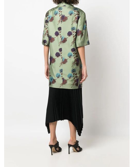 Alberto Biani Green Floral Print Double-Breasted Dress