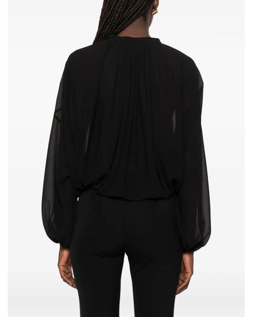 THE M.. Black Elvira Tie-Neck Balloon-Sleeve Blouse