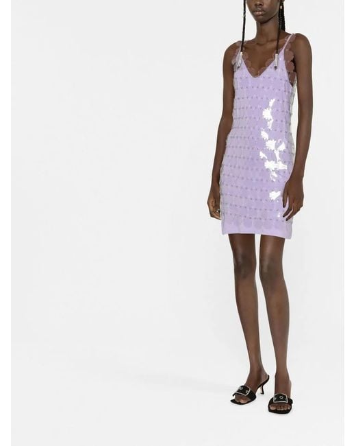 Rabanne Sequinned V-neck Mini Dress Purple
