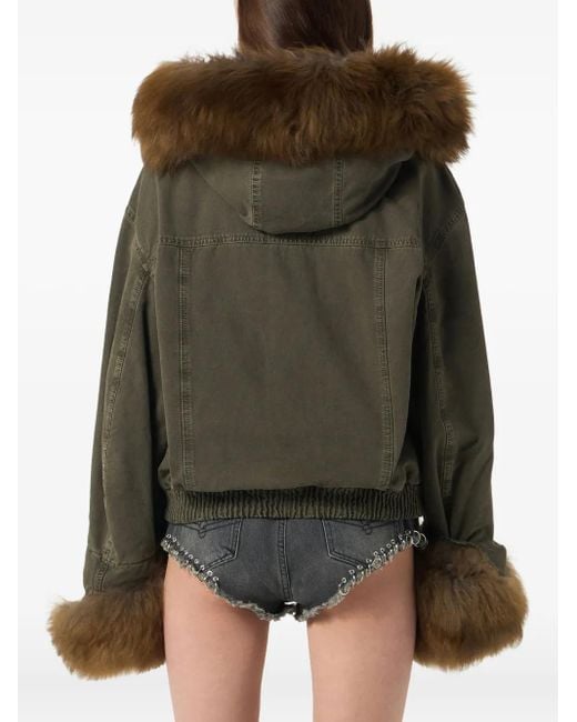 Blumarine Green Fur-trimmed Bomber Jacket