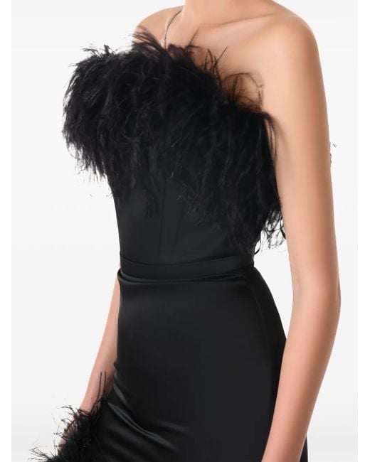 MATTERS STORE Black Valerie Feather-Trim Strapless Asymmetric Dress