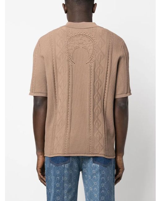 MARINE SERRE Brown Moon Diamant Cable-Knit Polo Top for men