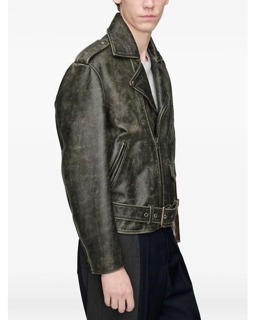 Maison Margiela Black Distressed Leather Biker Jacket for men
