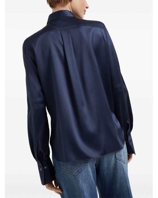 Brunello Cucinelli Blue Stretch-silk Shirt