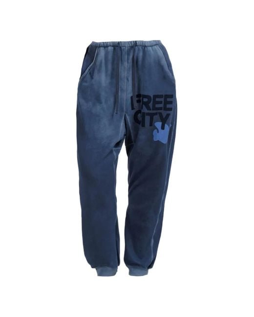 Freecity Blue Logo-Print Drawstring Track Pants
