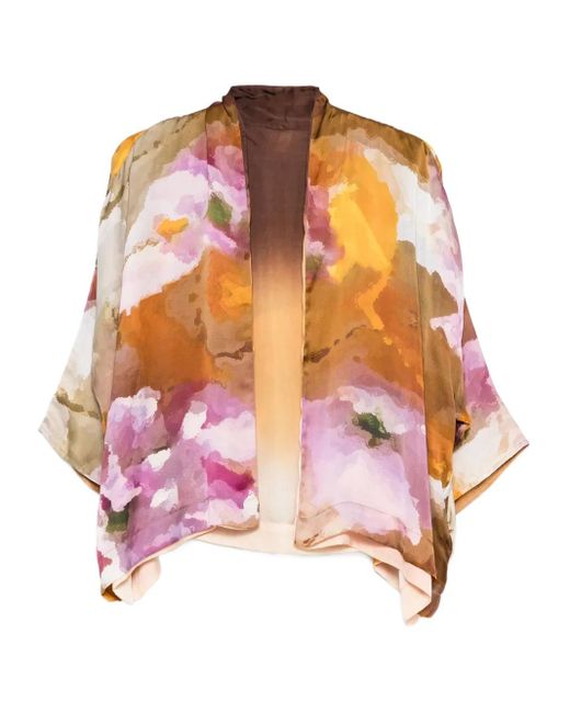 Chaqueta reversible de terciopelo y seda con estampado abstracto Yavi de color Pink