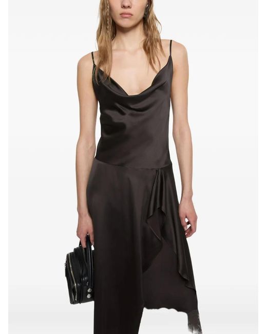 Acne Black Shiny Satin Slip Dress