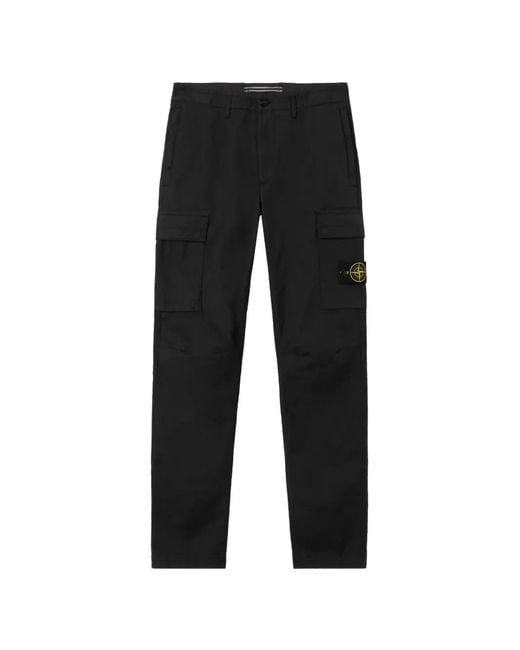 Stone Island Black Logo-Patch Cargo Pants for men