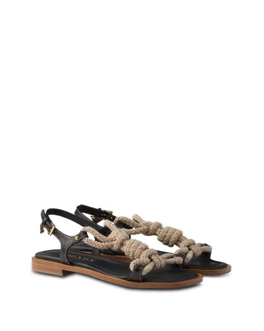 Prada Knotted Rope-Detail Sandals in Black | Lyst