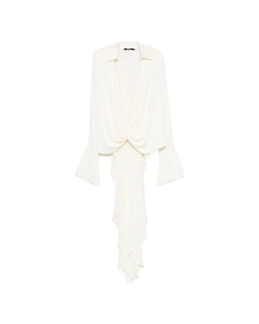 Amen White Draped Asymmetric-Hem Dress