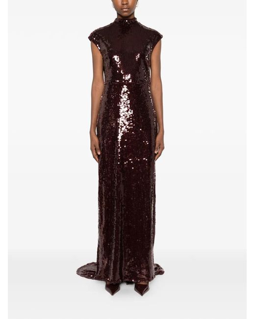 ROTATE BIRGER CHRISTENSEN Purple Cap-Sleeve Maxi Dress