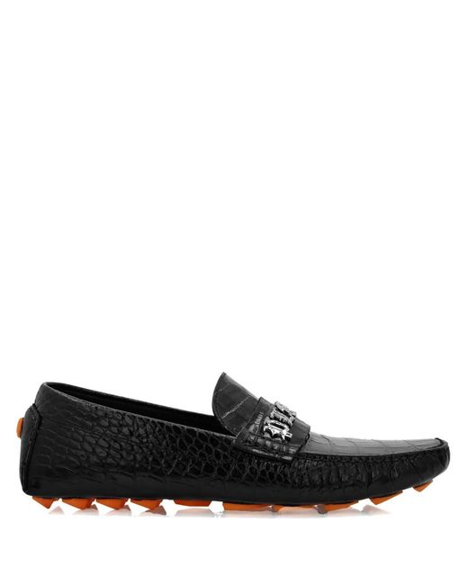 Philipp Plein Black Crocodile-Embossed Leather Loafers for men