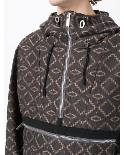 White Mountaineering Black Geometric Pattern Half-Zipped Jacket for men