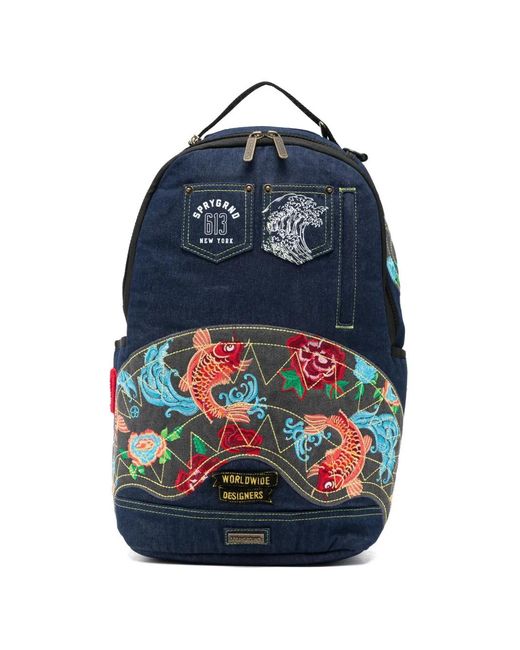 Sprayground Blue Sac À Dos Evisu Style À Broderie