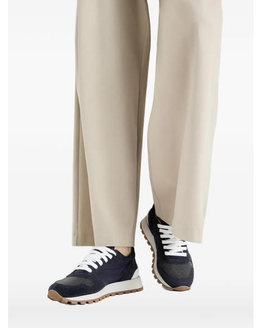 Brunello Cucinelli Blue Lace-Up Monili-Panel Sneakers