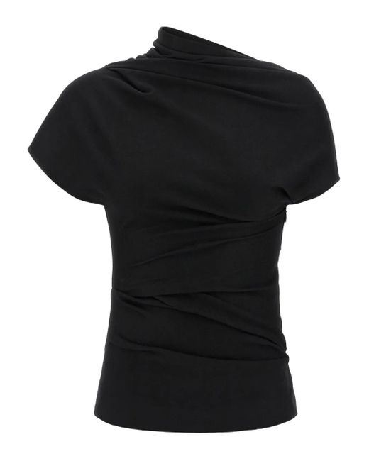 Top Flap drapeado de manga corta Entire studios de color Black