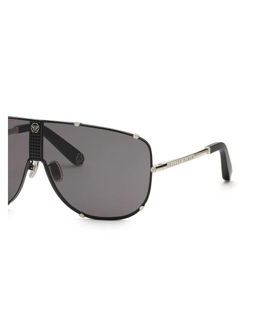 Philipp Plein Gray Stud Pilot-Frame Sunglasses
