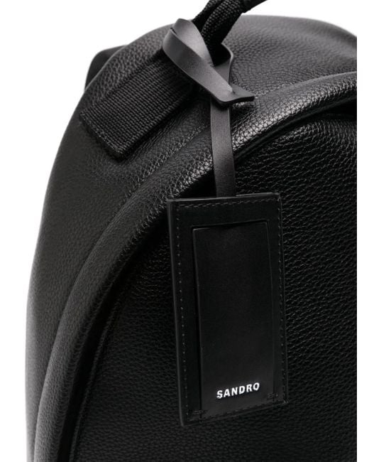 Sandro Black Logo-Stamp Top-Handle Backpack for men
