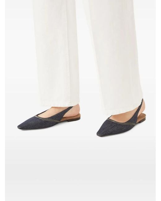 Brunello Cucinelli Blue Leather Ballerina Shoes