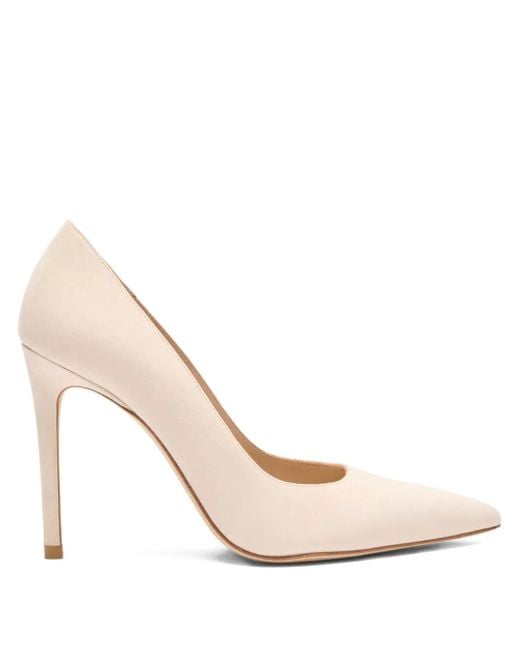 Stuart Weitzman White Pointed-Toe Suede Pumps