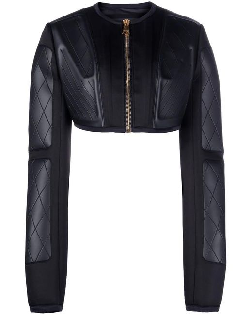 Balmain Blue Cropped Faux-Leather Jacket
